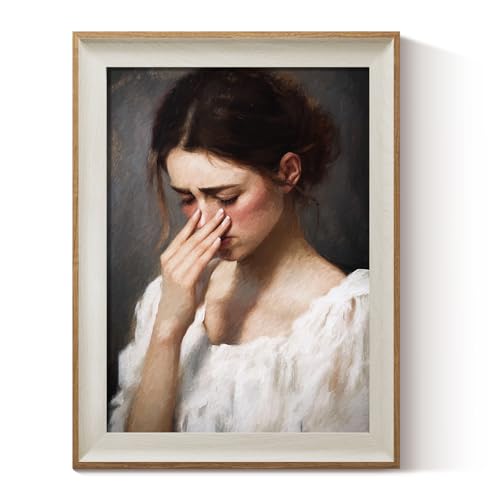 Framed Canvas Wall Art, 12x16 Inch Vintage Inspired Portrait of Woman with Subtle Humor, Classic Oil Painting Style Funny Bathroom and Bedroom Decor