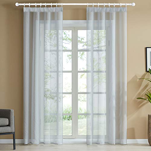 Topfinel Transparente Visillos da Panels Modernas Visillos para Ventanas Cortinas Dormitorio con Plisado de Lápiz 2 Piezas 140x240cm Gris