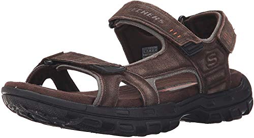 Skechers USA Men's Gander Alec Flat Sandal, Brown/Black, 10 M US