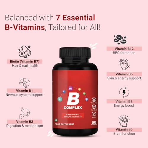 Image of CUREFOREVER Vitamin B Complex Tablets. B Vitamins with B1, B2,B5, B6, Biotin & B12 | Supports Energy, Metabolism & Immunity | 120 Vegan Tablets