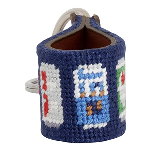 Image of Leather Hand-Stitched Needlepoint Key Fob or Key Chain