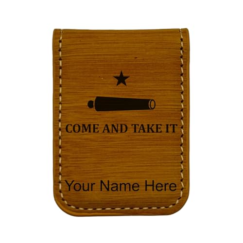 LaserGram Slim Magnetic Money Clip, Texas Come and Take It Flag, Personalized Engraving Included (Bamboo)
