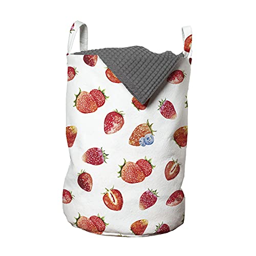 ABAKUHAUS Aquarelle Sac à linge, fraise Blueberry, Panier avec poignée Fermeture à cordon pour laverie automatiqu, 33 x 33 x 49 cm, Bleu ardoise Vermilion Cover