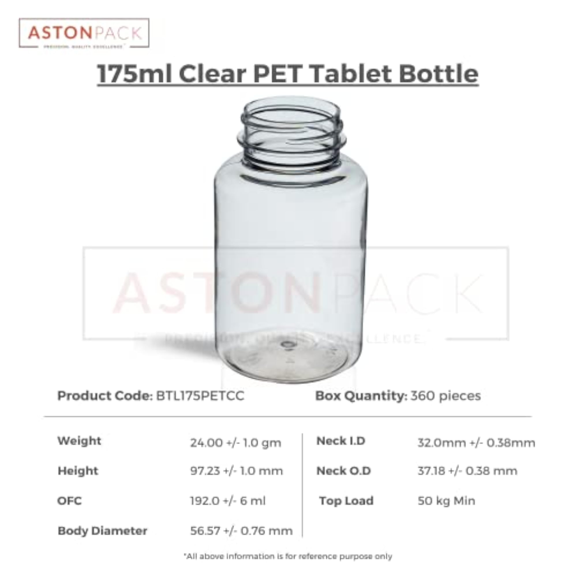 ASTON PACK Pharma Empty PET Storage Bottle, 175 ml