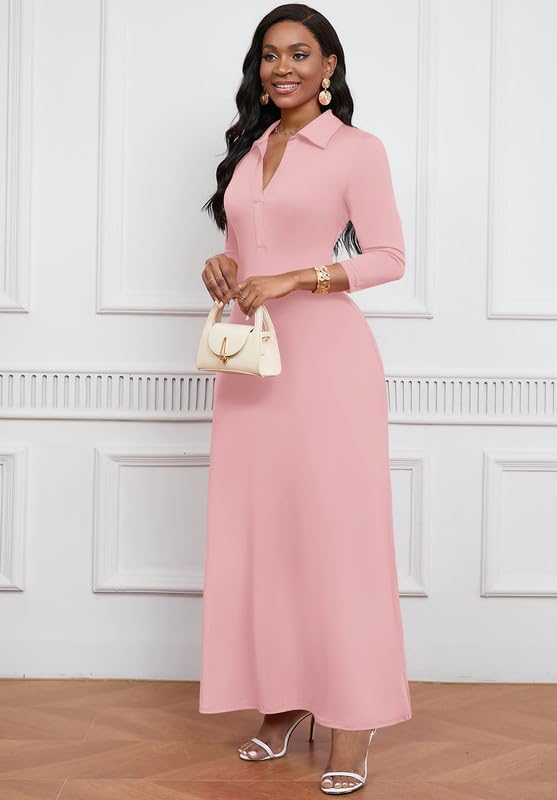 Maxi Dresses for Women Casual V Neck 3/4 Sleeve Bodycon Long Party Holiday Dress Semi Formal Outfits - Image 3