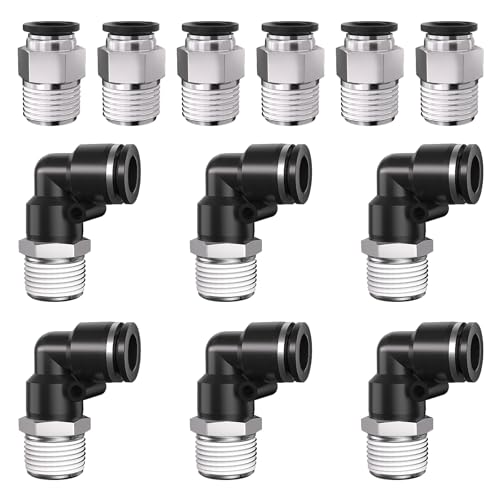 CNZG PNEU 5/16" 8mm Tube OD to 3/8" NPT Thread Push to Connect Fittings,Pneumatic Quick Air Hose Fittings,Male Straight + Elbow,PC+PL(12pcs) by CNZG PNEU - Used condition - US$9.13