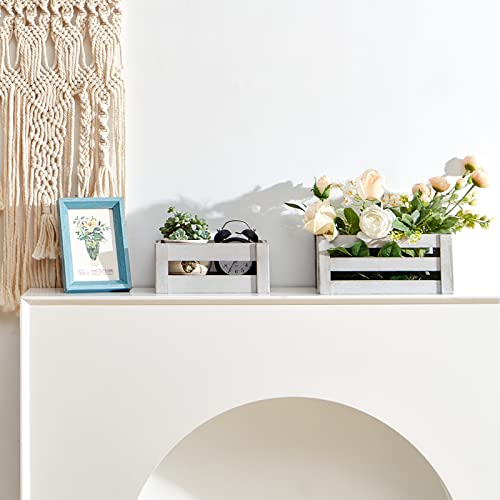 Kmwares Set Of 5 Vintage Rustic White Grey Wood Decorative Nesting Storage Crates With Open Handles - Multipurpose Wood Crafted Boxes/Bathroom Kitchen,Laundry Crates/Fruits & Vegetables Boxes #TOP2
