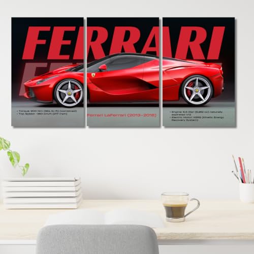Image of Good Hope Ferrari car Poster | 3-Piece Split Car Posters | Car Poster For Wall Art Decoration | Gift for Boys | A4 Size | Posters for Wall, Bedroom, living Room Decor For Home & office