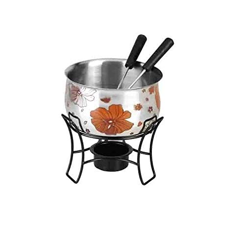CONJUNTO PARA FONDUE EM AÇO INOX 4 PEÇAS ESTAMPADO FLORIDO