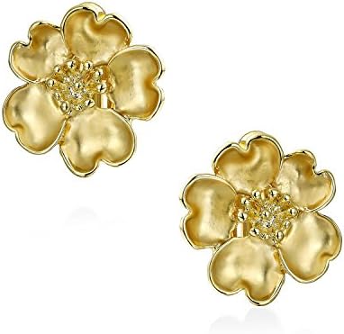 Heart Petals Flower Cubic Zirconia CZ Clip On Earrings For Women Non Pierced Ears Matte 14K Gold Plated Brass