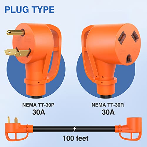 Nilight 30 Amp 100FT RV Extension Cord 125V Heavy Duty 10 Gauge Pure Copper STW Wire UL ETL Listed 3 Prong TT-30P TT-30R 30F/30M Weatherproof Suit for Camper Caravan Trailer by Nilight - Image 8