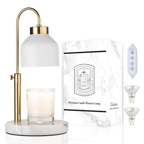 Candle Warmer Lamp, Height Adjustable with Timer, Dimmer, Premium Marble Base, Electric Candle Lamp Warmer for Scented Wax with 2 Bulbs, Small & Large Size Jar Candles, House Warming Gifts