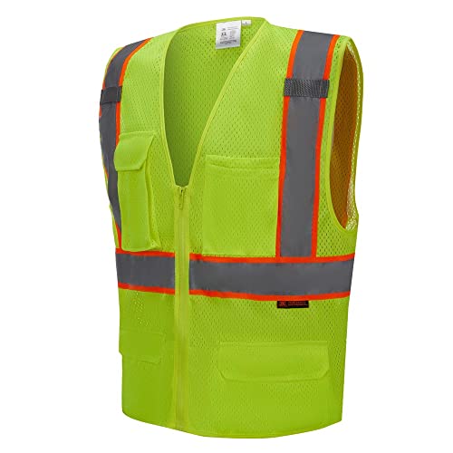 ANSI/ISEA 107-2020 Class 2 Deluxe Mesh Multi Pockets Surveyor Vest Neon Green2