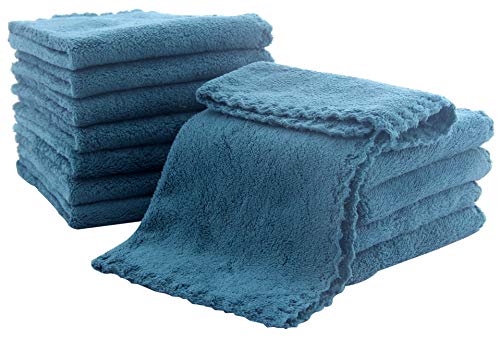 Image of 12 Pack Baby Washcloths - Extra Absorbent and Soft Wash Clothes for Newborns, Infants and Toddlers - Suitable for Baby Skin and New Born - Microfiber Coral Fleece 12x12 Inches, Ocean Aquamarine