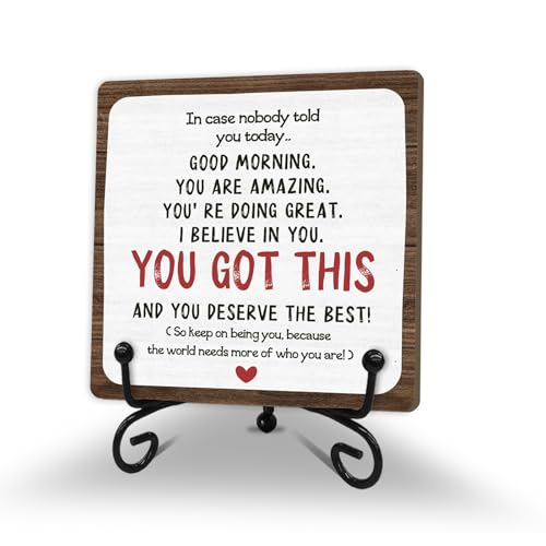 Inspirational Motivational Gifts, I Believe In You, You Got This Wooden Plaque Signs, Desk Decorations For Office Home, Encourage Gifts for Women Men Coworker Wooden Plaque With Stand 5 x 5 inch -A10