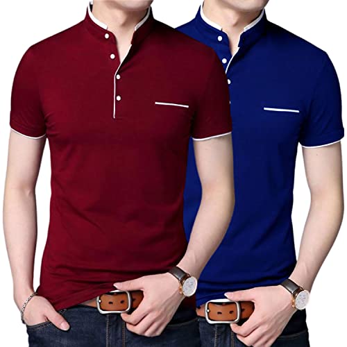 Image of Pixie Fashion Stylish and Handsome Mandarin Collar Half Sleeve T Shirt for Men Combo (Pack of 2)