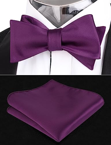 Image of Alizeal Mens 2pcs Solid Self-tied Bow Tie Set | Alizeal Mens 2pcs Self-tied Solid /Animal Bow Tie and Pocket Square Set Perfect for Wedding Business Formal Events