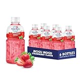 Mogu Mogu Strawberry Juice Drink with Nata de Coco (Coconut Jelly) – Chewy Fruit Beverage for Kids & Adults, 6 Pack Bottles, 10.82 fl oz Each