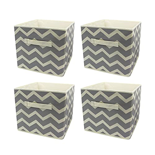 Holdfiturn 4Pcs Fabric Storage Box Collapsible Storage Baskets Cube Foldable Canvas Organiser Boxes Storage Bins for Clothes Books Toys Sundries 28 x 28 x 28 cm (Gray)