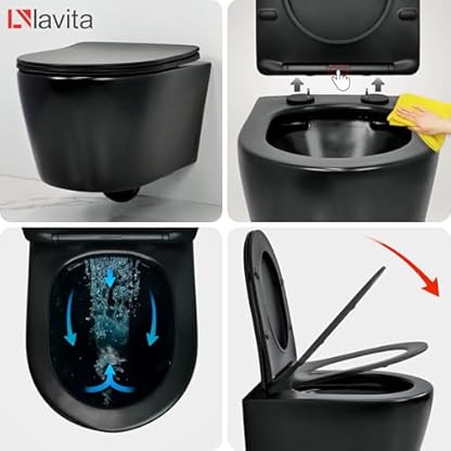 Lavita LAV 101 Vorwandelement für WC 40cm + Wand Hänge Tiefspül WC PRAIA Schwarz Spülrandlos + Bedienplatte LAV 200.3.4 Schwarz | Komplettset | Unterputz Spülkasten | Toilette Komplett Sett – Bild 7
