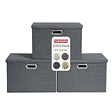 FABINADO 7.7 oz/yd² Fabric Storage Bins with Lids - Collapsible Storage Containers, 3 Pack(Graphite Gray, Large, 15.4' x 10.6' x 9.8')