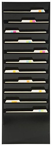Displays2Go File Folder Wall Rack With 11 Tiered Pockets, Shows Only The Top Portion Of A File Folder, Office Filing Rack For Wall Mount - Black Powder-Coated Steel #TOP2
