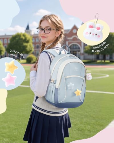 Image of LOVEVOOK School Backpack for Teen Girls & Kids, Lightweight Large Capacity Waterproof Bookbag with 15.6 inch Laptop Compartment, Cute Ergonomic Bag for Elementary Middle School Students
