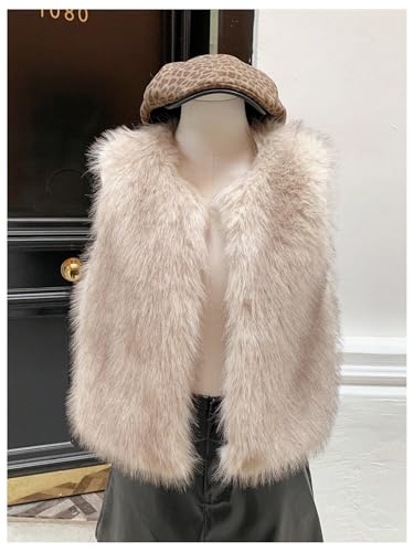 SweatyRocks Women's Fuzzy Faux Fur Vests Teddy Coats Open Front Sleeveless Waistcoat Outerwear3