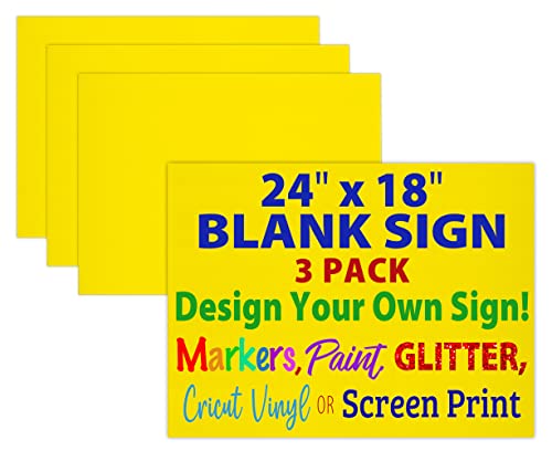 24X18 Blank Yellow Corrugated Plastic Yard Signs, Waterproof, Heavy Duty Outside Bulk White Sign Boards (3 Pack - Yellow 24X18)