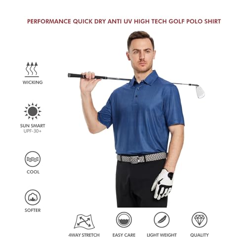 Image of Golf Shirts for Men Dry Fit Short Sleeve Print Performance Moisture Wicking Polo Shirt