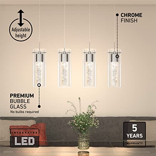 Artika Ome59 4-Pendant Dimmable Light Fixture With Integrated Led And Premium Bubble Glass, Chrome Plated #TOP3