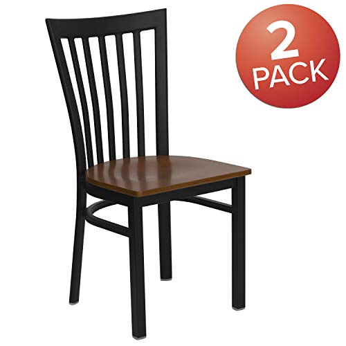 Image of Flash Furniture 2 Pack HERCULES Series Black School House Back Metal Restaurant Chair - Cherry Wood Seat