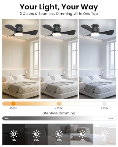 Image of Aiwit 71 cm Ceiling Fan with Silent Light, Small Ceiling Fan with Remote Control and Reversible DC Motor, LED Ceiling Fan Lamp for Bedroom, Living Room, Kitchen