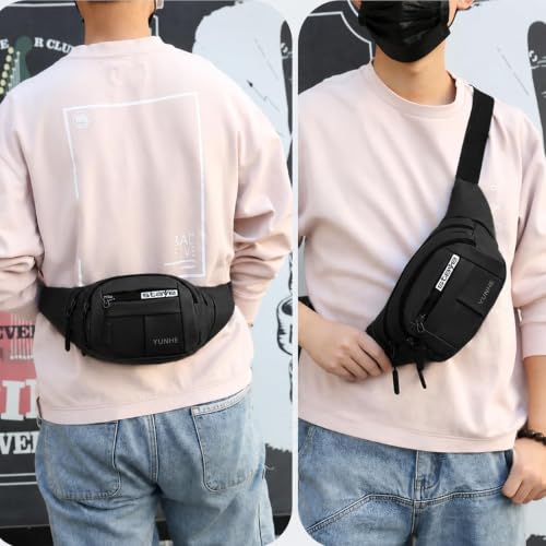 Image of Waist Bag for Man & Woman | Travel Handy Hiking Running Pouch with Zipper | Adjustable Strap Fanny Pack for Documents Money Card Phone Earphone | Lightweight Sport Belt Bag (Black)