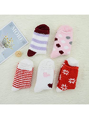 Fuzzy Warm Slipper Socks Women Super Soft Microfiber Cozy Sleeping Socks 6 Or 5 Pairs 5 Pairs Red Snowflake #TOP6