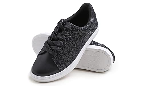 Image of FEVERSOLE Women's Fashion Lace Up Dress Sneakers Sparkly Party Shiny Shoes
