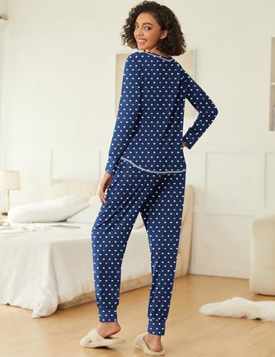 Ekouaer 2 Pack Womens Pajama Sets Long Sleeve Lounge Sets Soft Pj Sleepwear Loungewear
