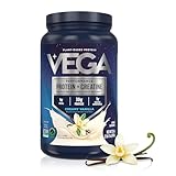 Vega Protein + Creatine – 30g Plant Based Protein Powder + 3g Creatine So You Bounce Back Faster – Low Carb Plant Protein Powder, Post Workout Vegan Shake – Vanilla, 20 Servings, 2.12lb (Pack of 1)