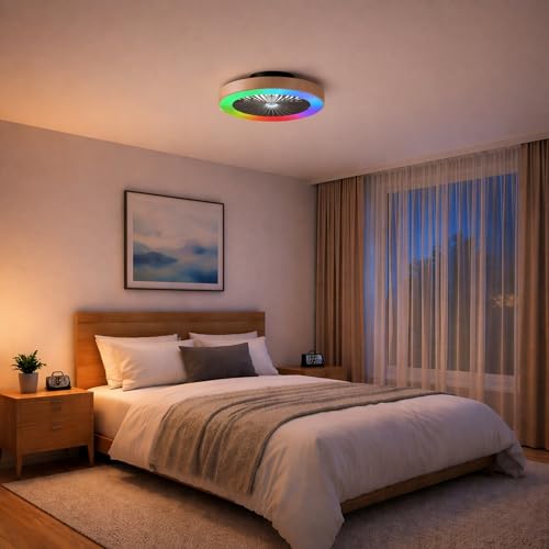 Plafonnier ventilateur LED RGB CCT télécommande plafonnier bois 49 cm - 5
