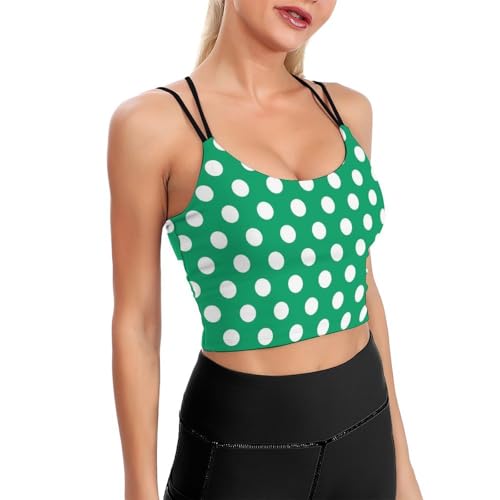 Soutien-gorge de sport longline vert à pois pour femme avec brassière yoga intégrée