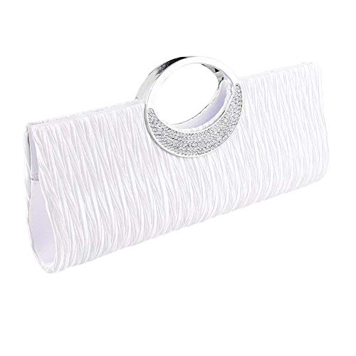 Clorislove Ladies Satin Rhinestone Pleated Evening Party Wedding Clutch Bag Handbag (Silver)