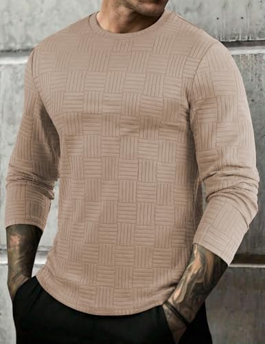 Image of JMIERR Mens T-Shirt Casual Stretch Solid Crewneck Short Sleeve Tees Textured Shirts