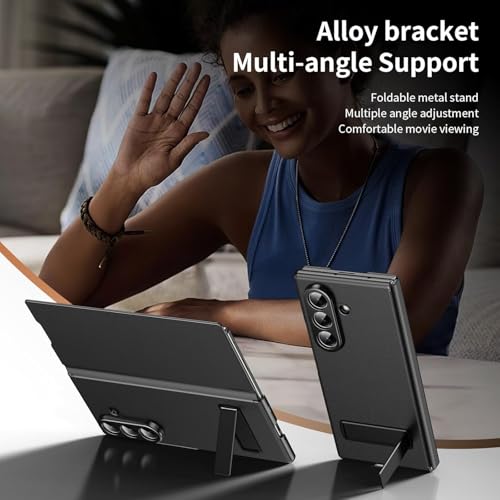 Image of TechTrendz Flip Case for Samsung Galaxy Z Fold 7 Invisible Stand Case with Magnetic Protective Soft Grip, Luxury Leather Flip Cover, Kickstand Shockproof Wallet Case for Z Fold 7 - Black