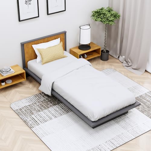 Image of Bniture Modern Low Height Single Size Bed Without Storage | Engineered Wood Platform Bed Headboard | Bed King Size Wooden Cot Double Bed for Bedroom 3 Year Warranty (Slate Grey & Giant Wood)