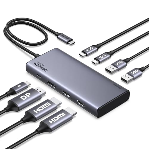 UGREEN Revodok Pro Triple Display Dock USB C Hub 2HDMI DP(4K@60Hz max.), Docking Station mit 10Gbps 4*USB Ports(2*USB A & 2*USB C), PD 100W