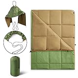 UNIKOME Waterproof Puffy Camping Blanket - Lightweight Packable Outdoor Quilt with Snaps & Corner Loops, Warm Compact Blanket for Cold Weather Hiking Picnic Stadium Travel, 75'×52', Army Green&Brown