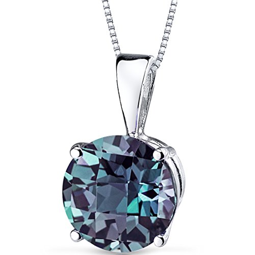 Peora Created Alexandrite Pendant in 14 Karat White Gold, Classic Solitaire, Round Shape, 8mm, 2.35 Carats total