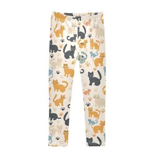 Retro Kitten Cats Girls Leggings Ultra Soft Compression Yoga Gym Pants for Kids 4-10T