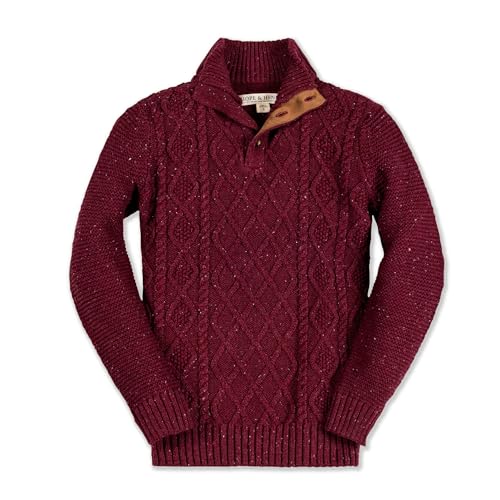 Image of Hope & Henry Baby Boys' Long Sleeve Mock Neck Cable Sweater with Flecks, 6-12 Months, Wine Fleck Cable