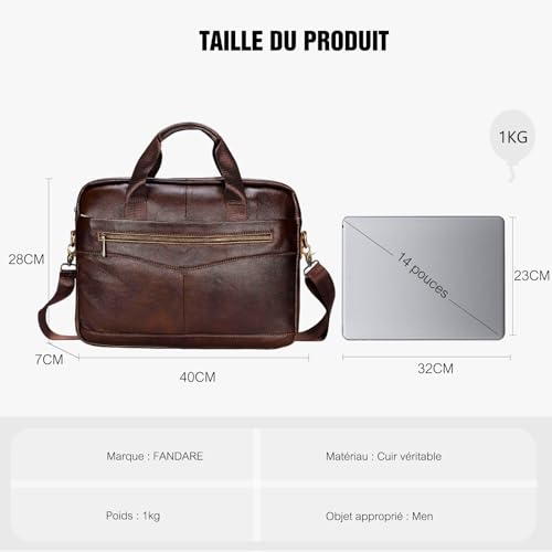 Porte-documents business cuir de qualite supérieure style retro